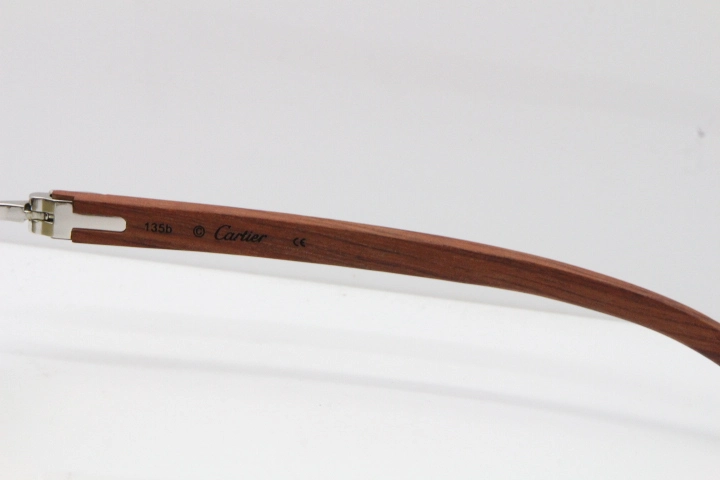 Cartier Rimless 8200759 Original Wood Sunglasses in Gold Brown Lens