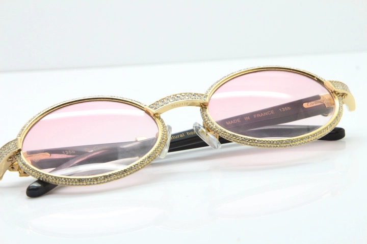 Cartier T7550178 Black Buffalo Horn Smaller Big Stones Vintage Sunglasses In Gold Pink Lens（Limited edition）