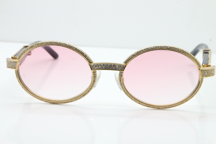 Cartier T7550178 Black Buffalo Horn Smaller Big Stones Vintage Sunglasses In Gold Pink Lens（Limited edition）