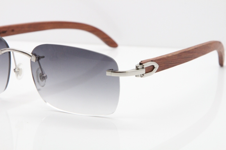 Cartier Rimless 8200759 Original Wood Sunglasses in Gold Gray Lens