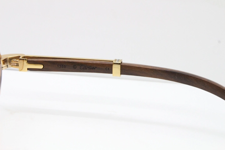 Cartier T7550178 Wood Smaller Big Stones Vintage Sunglasses In Gold Brown Lens（Limited edition）