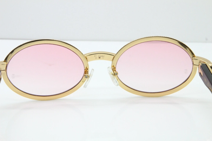 Cartier T7550178 Black Buffalo Horn Smaller Big Stones Vintage Sunglasses In Gold Pink Lens（Limited edition）