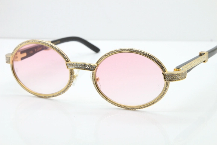 Cartier T7550178 Black Buffalo Horn Smaller Big Stones Vintage Sunglasses In Gold Pink Lens（Limited edition）