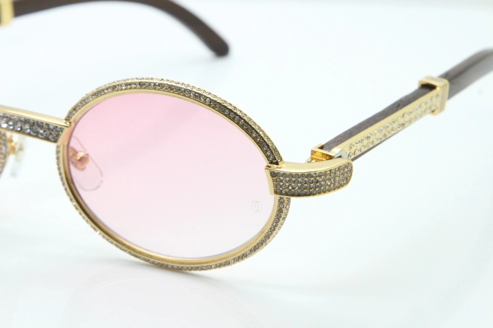 Cartier T7550178 Wood Smaller Big Stones Vintage Sunglasses In Gold Pink Lens（Limited edition）