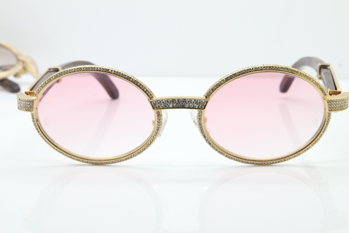 Cartier T7550178 Wood Smaller Big Stones Vintage Sunglasses In Gold Pink Lens（Limited edition）