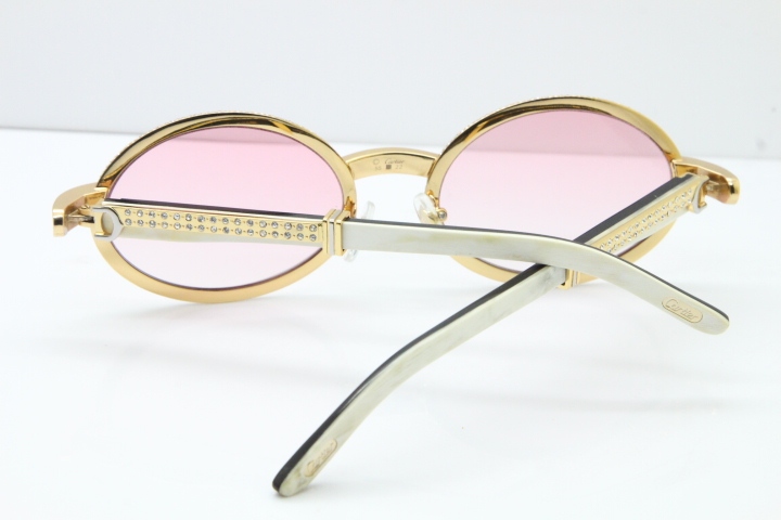 Cartier T7550178 White Inside Black Buffalo Horn Smaller Big Stones Vintage Sunglasses In Gold Pink Lens（Limited edition）