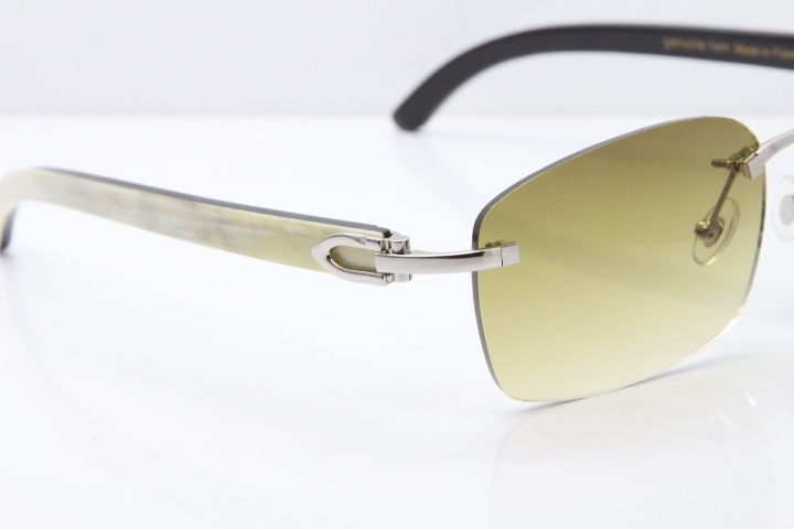 Cartier Rimless 8200759 Original White Inside Black Buffalo Horn Sunglasses in Gold Brown Lens