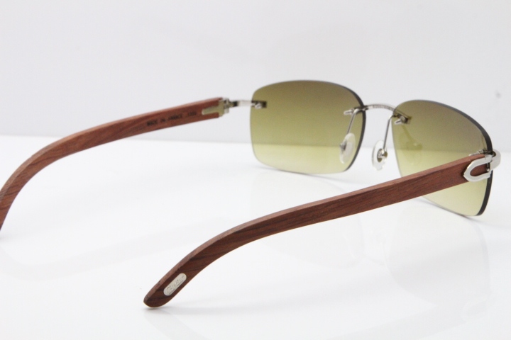 Cartier Rimless 8200759 Original Wood Sunglasses in Gold Brown Lens