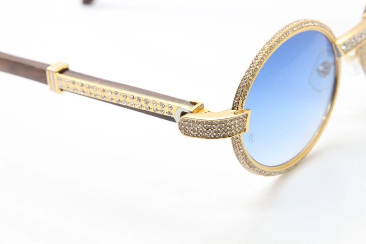 Cartier T7550178 Wood Smaller Big Stones Vintage Sunglasses In Gold Blue Lens（Limited edition）