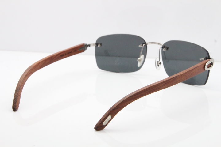 Cartier Rimless 8200759 Original Wood Sunglasses in Gold Dark Lens