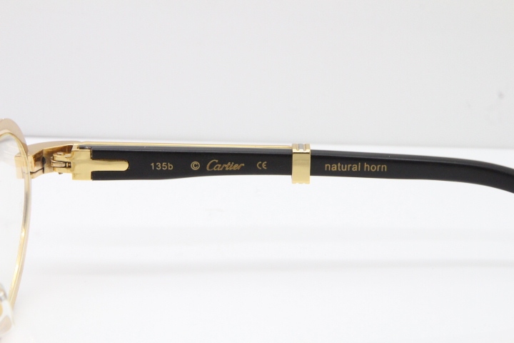 Cartier T7550178 White Inside Black Buffalo Horn Smaller Big Stones Vintage Eyeglasses In Gold（Limited edition）