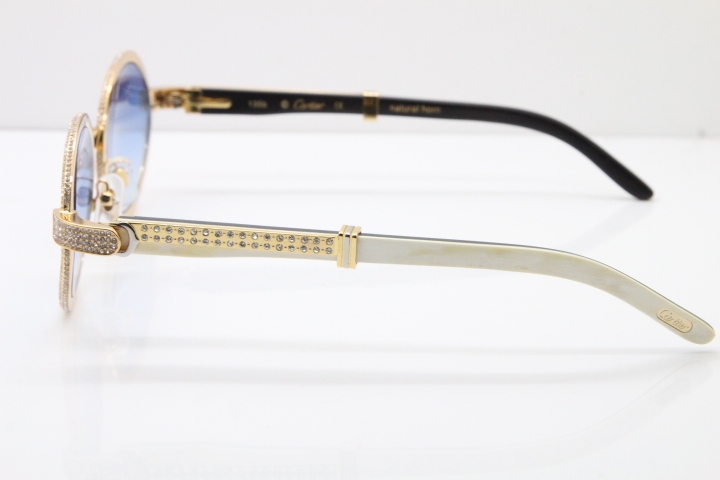 Cartier T7550178 White Inside Black Buffalo Horn Smaller Big Stones Vintage Sunglasses In Gold Blue Lens（Limited edition）