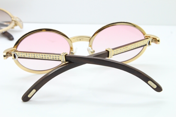 Cartier T7550178 Wood Smaller Big Stones Vintage Sunglasses In Gold Pink Lens（Limited edition）
