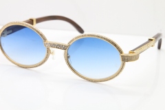 Cartier T7550178 Wood Smaller Big Stones Vintage Sunglasses In Gold Blue Lens（Limited edition）