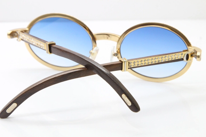 Cartier T7550178 Wood Smaller Big Stones Vintage Sunglasses In Gold Blue Lens（Limited edition）