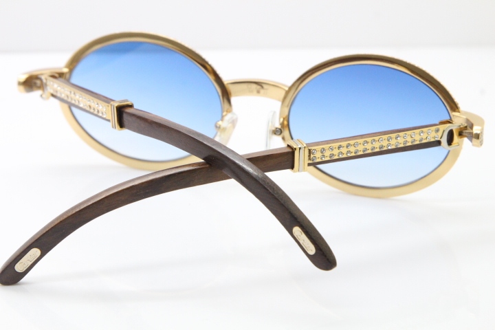 Cartier T7550178 Wood Smaller Big Stones Vintage Sunglasses In Gold Blue Lens（Limited edition）