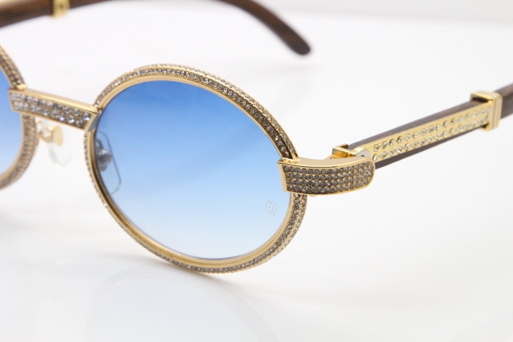 Cartier T7550178 Wood Smaller Big Stones Vintage Sunglasses In Gold Blue Lens（Limited edition）