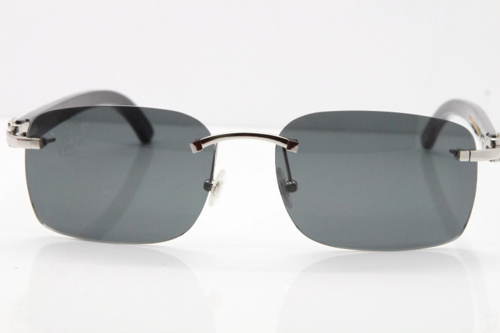 Cartier Rimless 8200759 Original White Inside Black Buffalo Horn Sunglasses in Gold Dark Lens