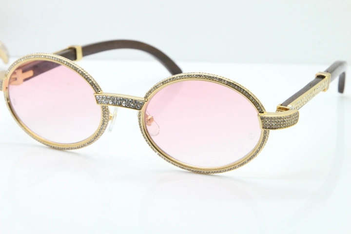 Cartier T7550178 Wood Smaller Big Stones Vintage Sunglasses In Gold Pink Lens（Limited edition）