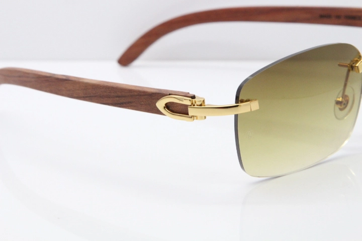 Cartier Rimless 8200759 Original Wood Sunglasses in Gold Brown Lens