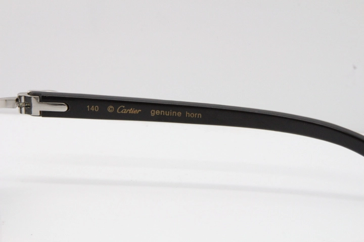 Cartier Rimless 8200759 Original White Inside Black Buffalo Horn Sunglasses in Gold Dark Lens