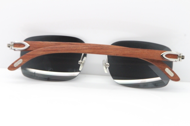 Cartier Rimless 8200759 Original Wood Sunglasses in Gold Dark Lens