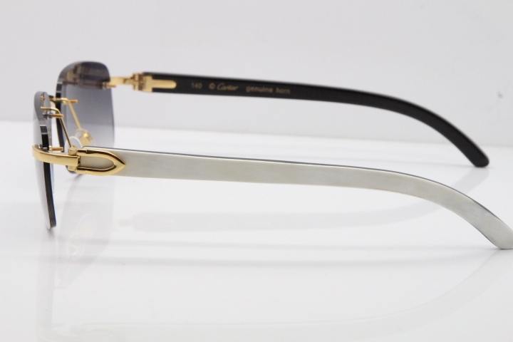 Cartier Rimless 8200759 Original White Inside Black Buffalo Horn Sunglasses in Silver Gray Lens