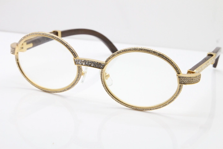 Cartier Eyeglasses T7550178 Wood Smaller Big Stones Vintage Optical In Gold（Limited edition）