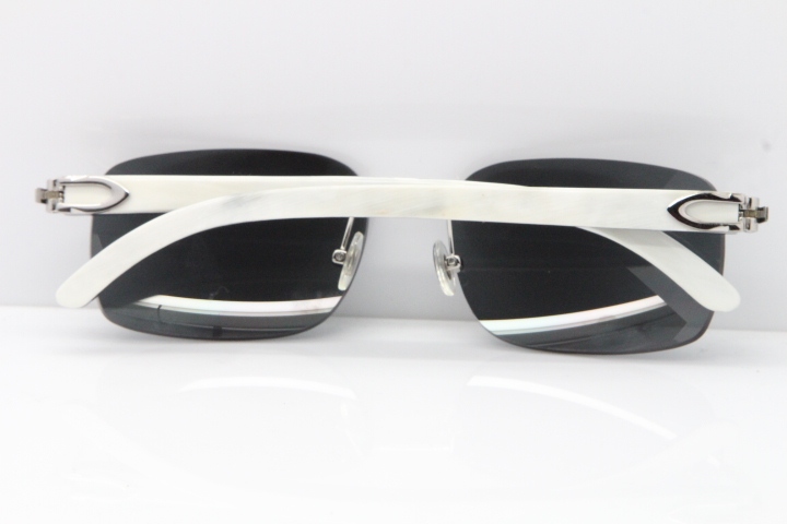 Cartier Rimless 8200759 Original White Inside Black Buffalo Horn Sunglasses in Gold Dark Lens