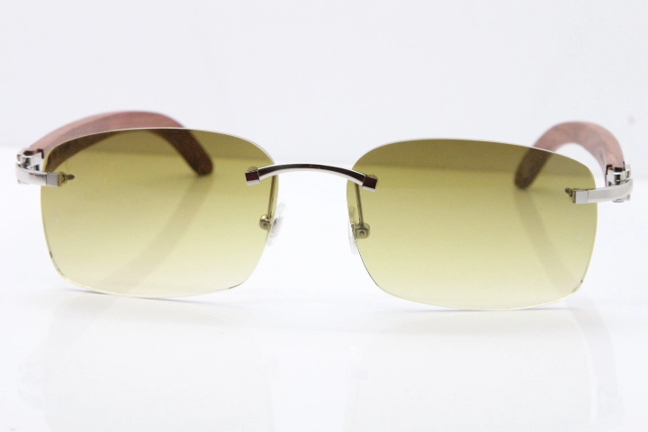 Cartier Rimless 8200759 Original Wood Sunglasses in Gold Brown Lens