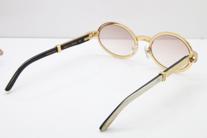 Cartier T7550178 White Inside Black Buffalo Horn Smaller Big Stones Vintage Sunglasses In Gold Brown Lens（Limited edition）