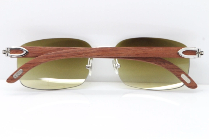 Cartier Rimless 8200759 Original Wood Sunglasses in Gold Brown Lens