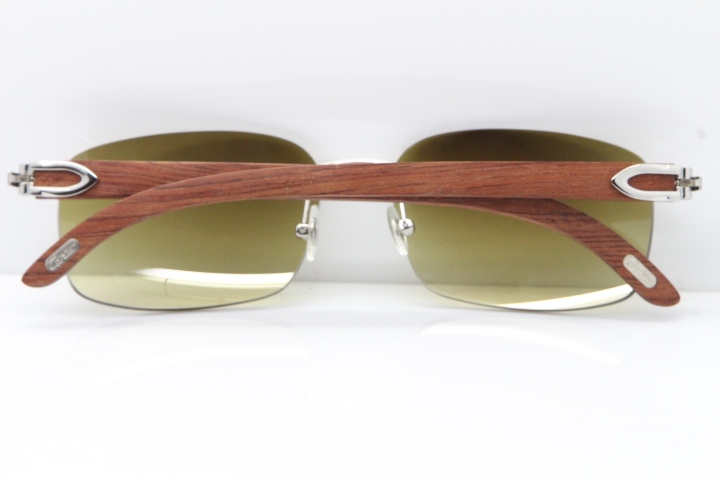 Cartier Rimless 8200759 Original Wood Sunglasses in Gold Brown Lens