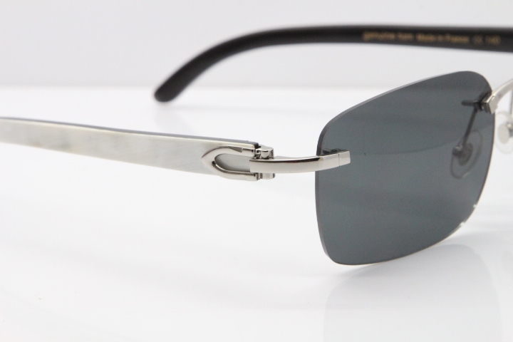 Cartier Rimless 8200759 Original White Inside Black Buffalo Horn Sunglasses in Gold Dark Lens