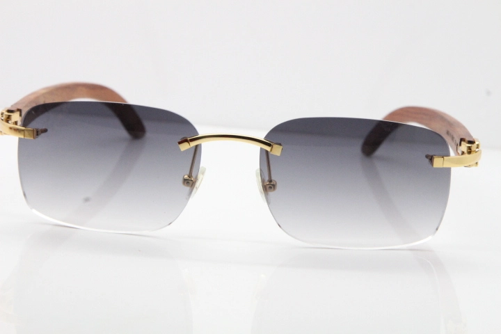 Cartier Rimless 8200759 Original Wood Sunglasses in Gold Gray Lens