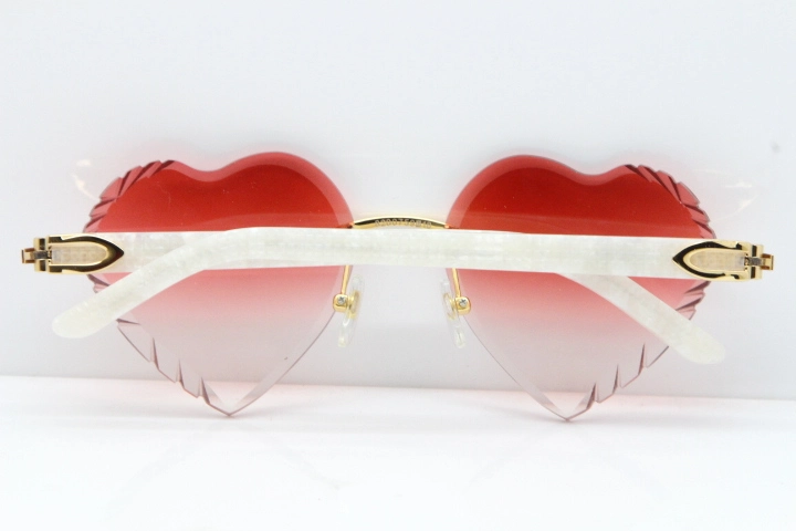 Cartier Rimless 3524012 Heart Marble White Aztec Sunglasses in Gold Red Lens