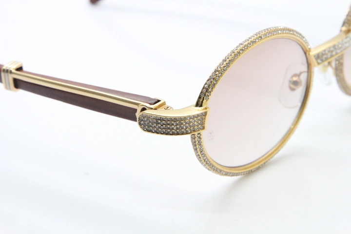 Cartier Vintage 7550178 Wood Smaller Big Stones Sunglasses In Gold Brown Lens（Limited edition