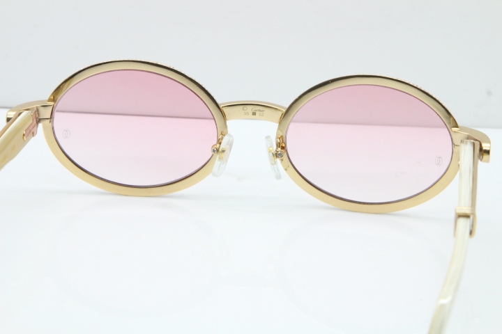 Cartier Smaller Big Stones 7550178 White Genuine Natural Horn Sunglasses Vintage In Gold Pink Lens（Limited edition）