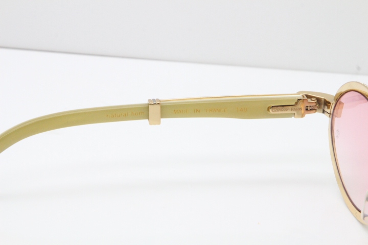 Cartier Smaller Big Stones 7550178 White Genuine Natural Horn Sunglasses Vintage In Gold Pink Lens（Limited edition）