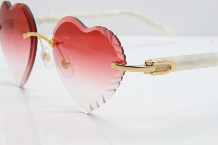 Cartier Rimless 3524012 Heart Marble White Aztec Sunglasses in Gold Red Lens