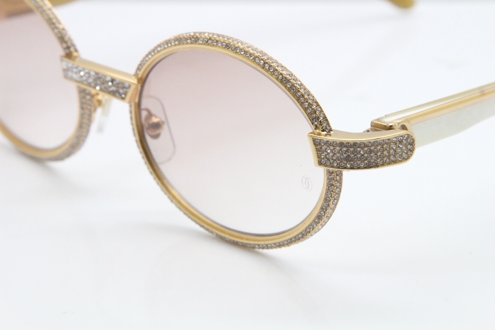 Cartier Smaller Big Stones 7550178 White Genuine Natural Horn Sunglasses Vintage In Gold Brown Lens（Limited edition）