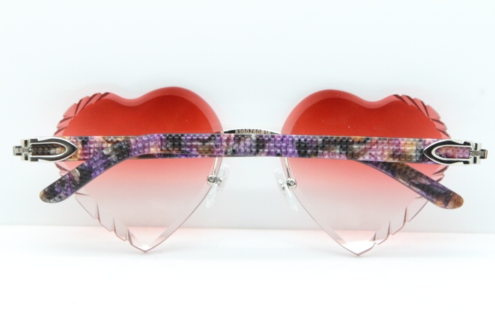 Cartier Rimless 3524012 Heart Marble Purple Aztec sunglasses in Gold Red Lens