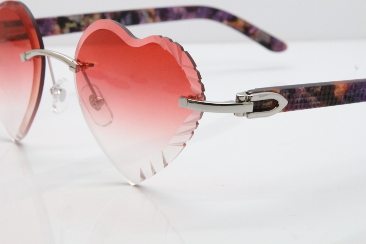 Cartier Rimless 3524012 Heart Marble Purple Aztec sunglasses in Gold Red Lens