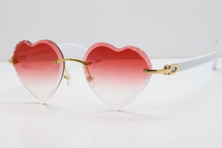 Cartier Rimless 3524012 Heart White Aztec sunglasses in Gold Red Lens