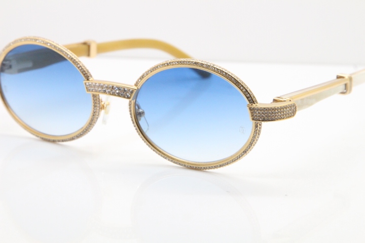 Cartier Smaller Big Stones 7550178 White Genuine Natural Horn Sunglasses Vintage In Gold Blue Lens（Limited edition）