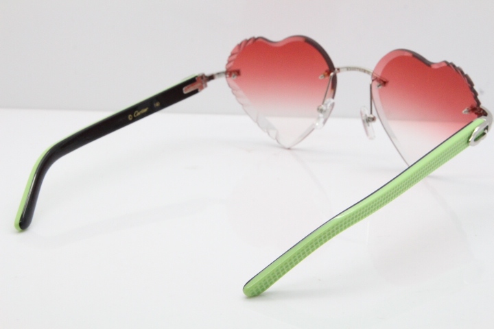 Cartier Rimless 3524012 Heart Green Mix Black Aztec Sunglasses in Gold Red Lens