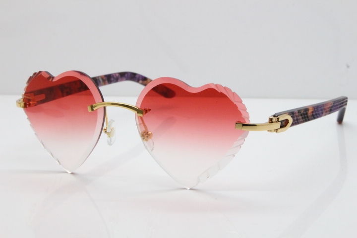 Cartier Rimless 3524012 Heart Marble Purple Aztec sunglasses in Gold Red Lens