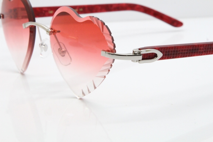 Cartier Rimless 3524012 Heart Marble Red Aztec Sunglasses in Gold Red Lens