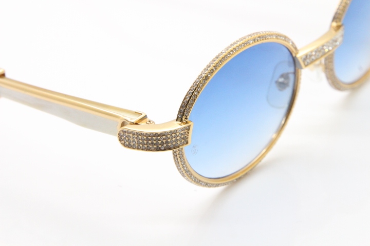 Cartier Smaller Big Stones 7550178 White Genuine Natural Horn Sunglasses Vintage In Gold Blue Lens（Limited edition）