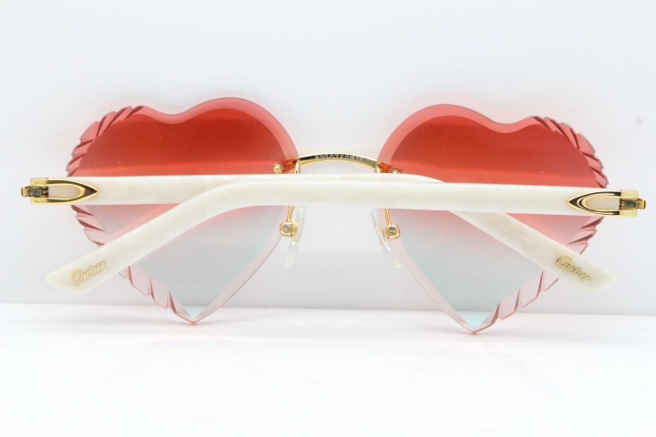 Cartier Rimless 3524012 Heart White Aztec Sunglasses in Gold Mirror Red Lens